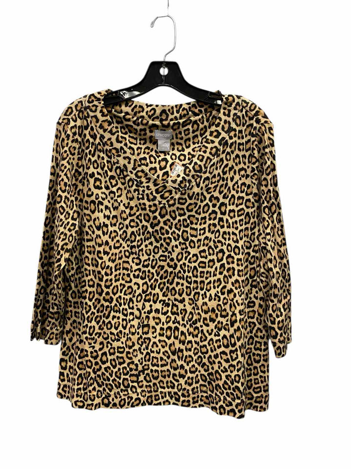 Chico's Size M Brown Black Cheetah Long Sleeve Shirts