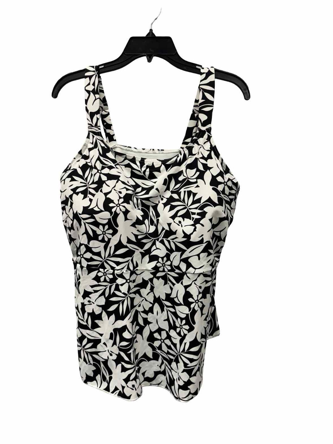 Lands End Size 1X Black White Print Swimsuit Top