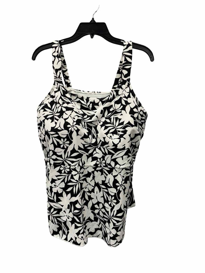 Lands End Size 1X Black White Print Swimsuit Top