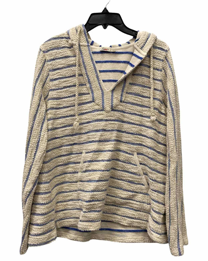 Faherty Brand Size L Tan Blue Stripe Hoodie Sweater