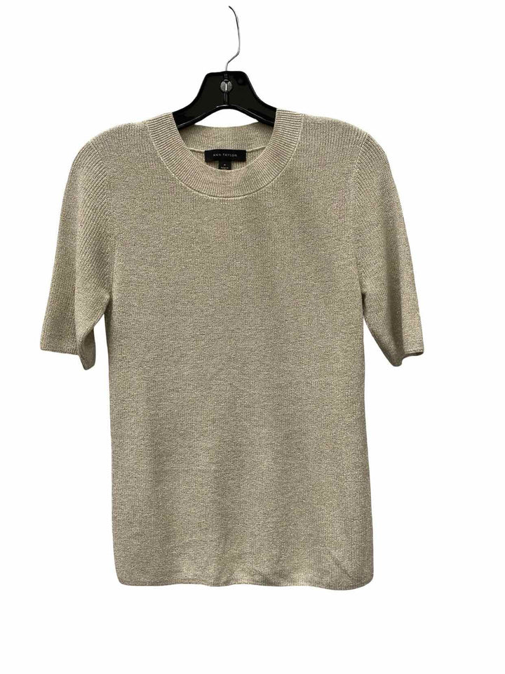 Ann Taylor Size M Cream Gold Short Sleeved Sweater