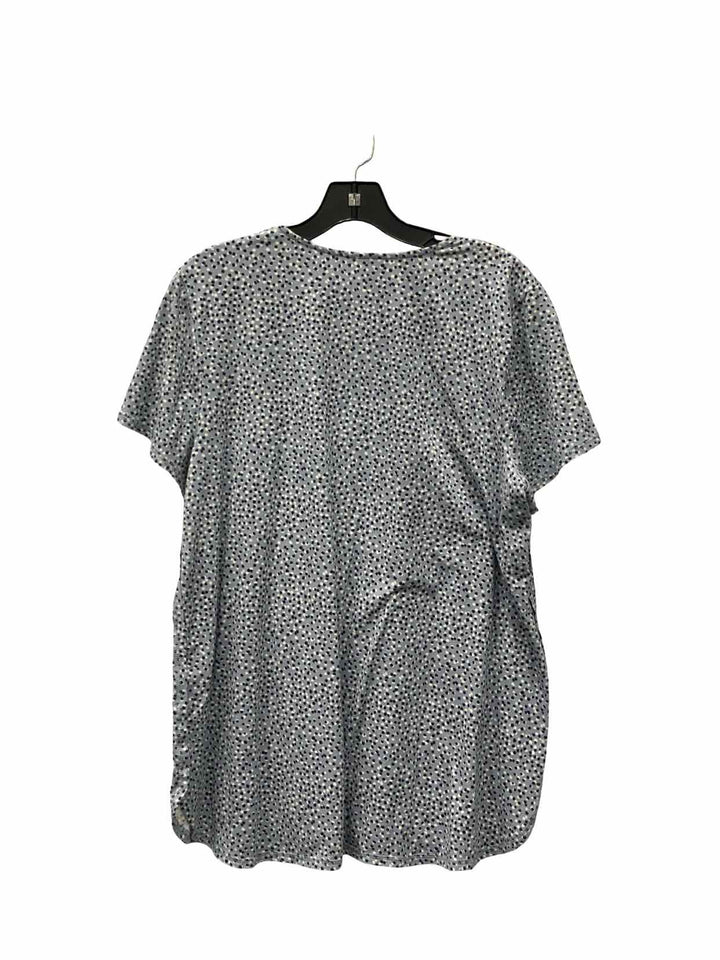 J Jill Size L Blue White Print Short Sleeve Shirts