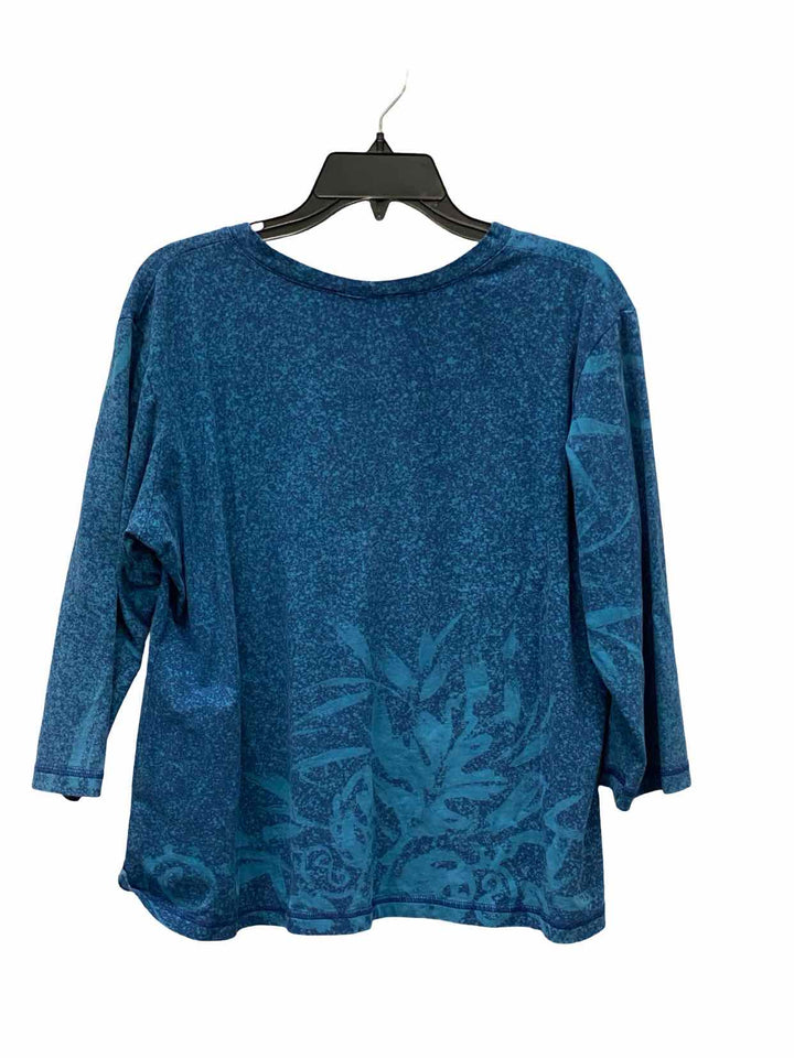 J Jill Size M Blue Leafy Short Sleeve Shirts