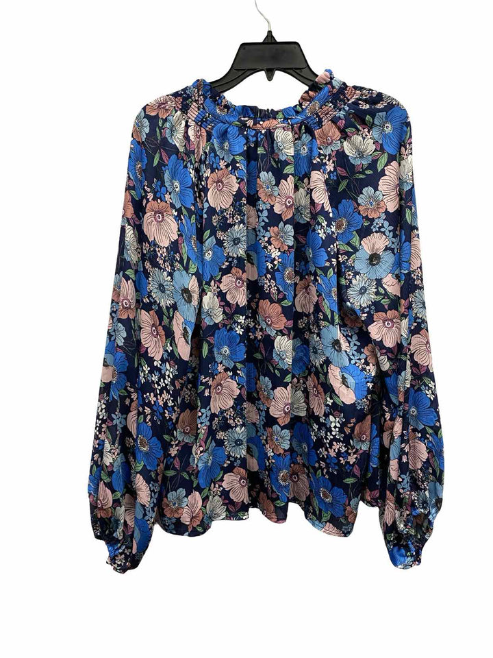 Karlie Size L Blue Pink Floral Long Sleeve Shirts
