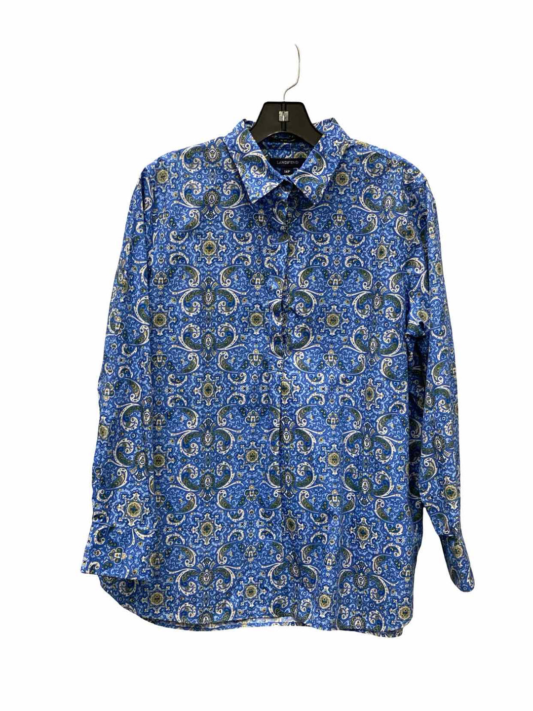 Lands End Size 14P Blue Print Long Sleeve Shirts