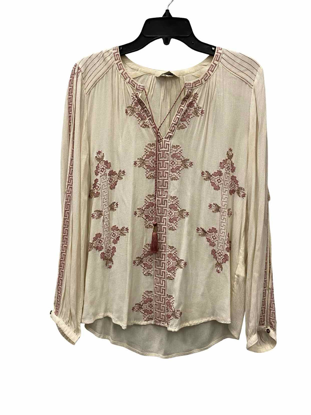 Lucky Brand Size S Cream Embroidered Long Sleeve Shirts