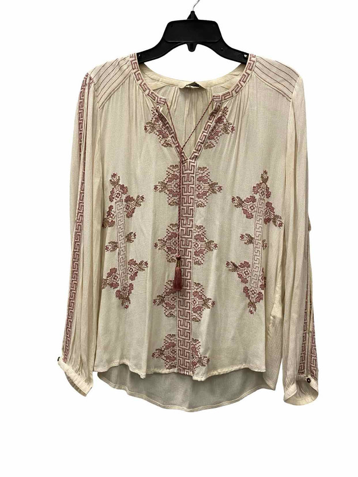 Lucky Brand Size S Cream Embroidered Long Sleeve Shirts
