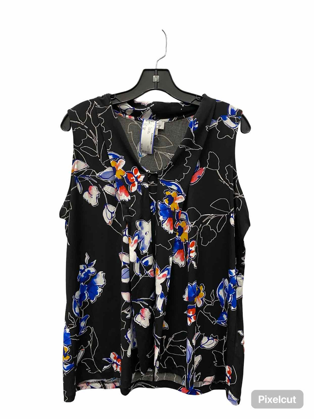 Tahari Size 1X Black Floral Tank Top
