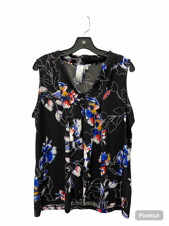 Tahari Size 1X Black Floral Tank Top