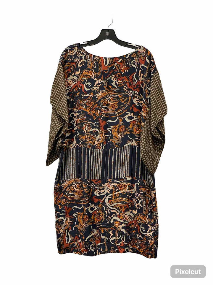 Burning Torch Size L Navy Multi Print 100% silk Dress