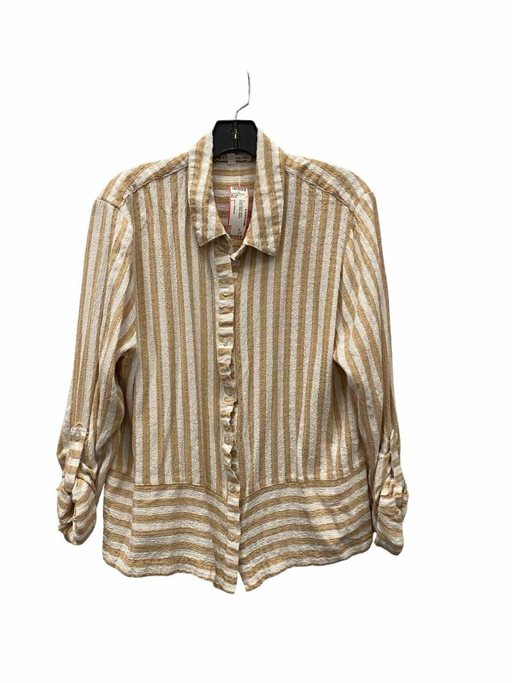 Jane + Delancey Size L Brown White Striped Long Sleeve Shirts