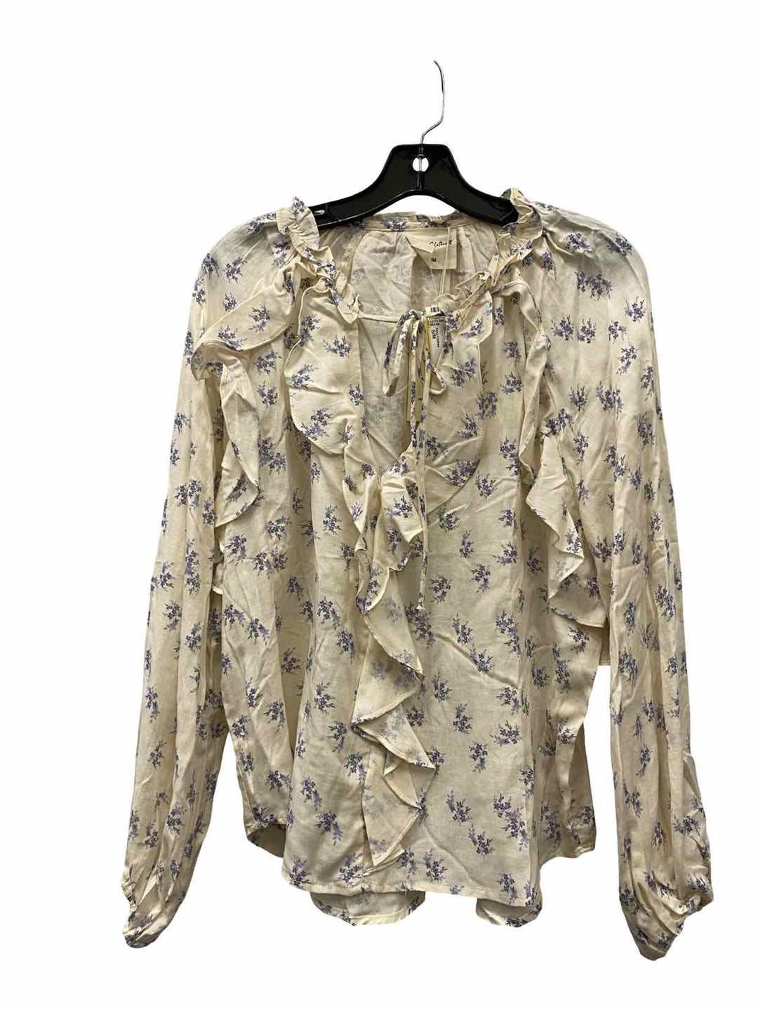 Easy Clothes Size S/M Beige Blue Floral Long Sleeve Shirts