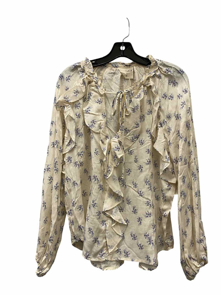 Easy Clothes Size S/M Beige Blue Floral Long Sleeve Shirts
