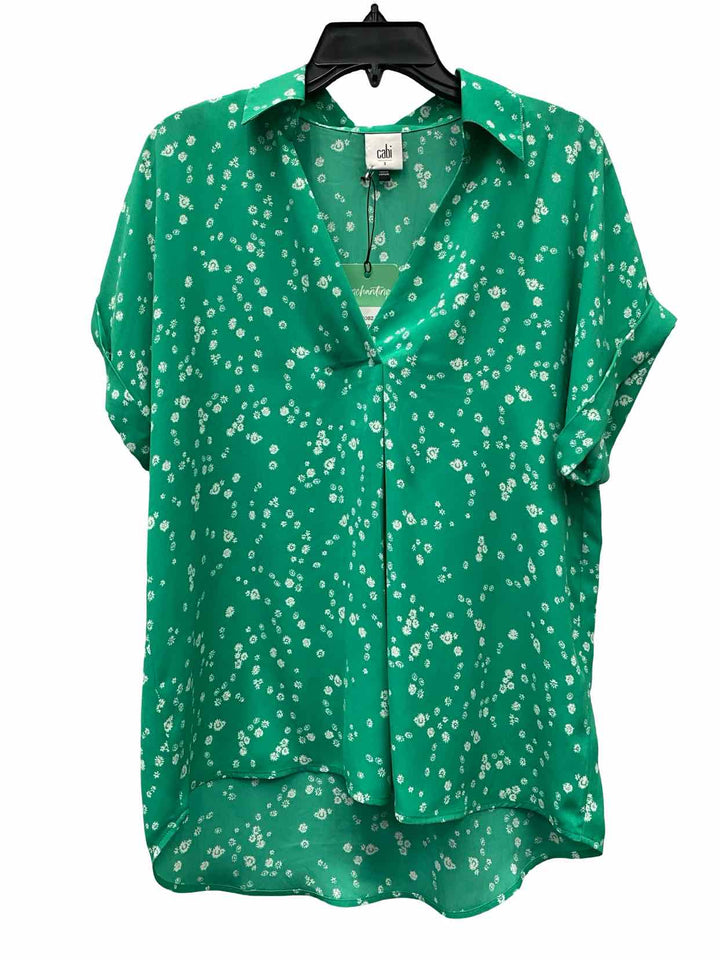 Cabi Size S Green Floral Short Sleeve Shirts