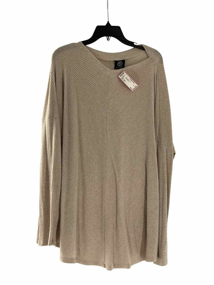 Bobeau Size 3X Beige Ribbed Long Sleeve Shirts