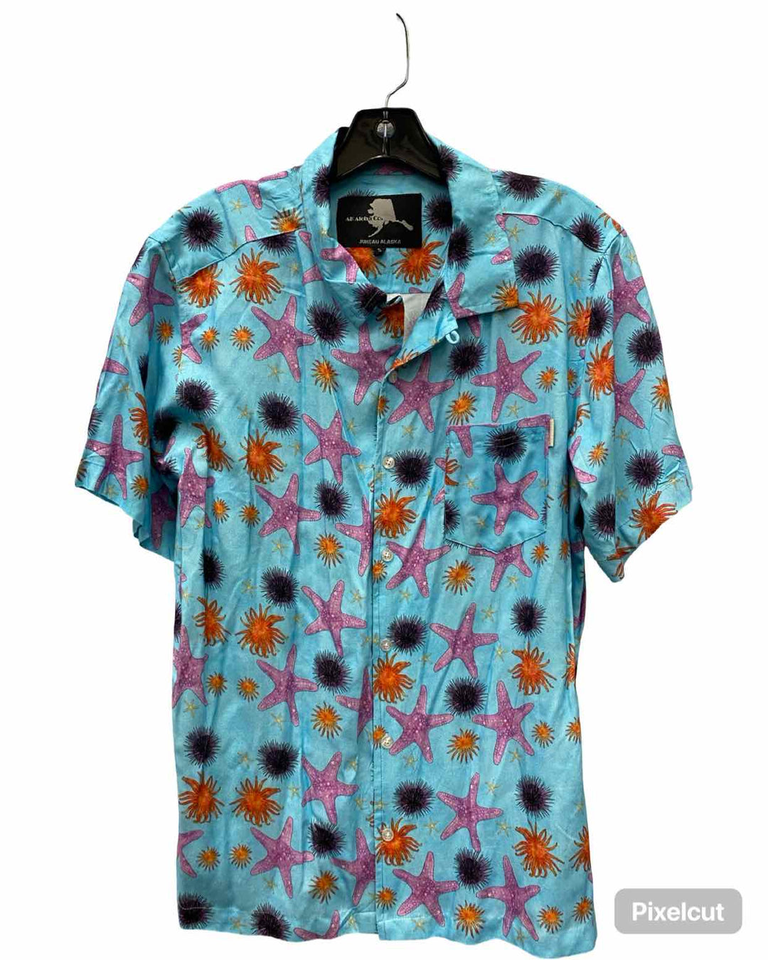 AK Aloha Co. Size M/L Blue Purple & Orange Print Short Sleeve Shirts