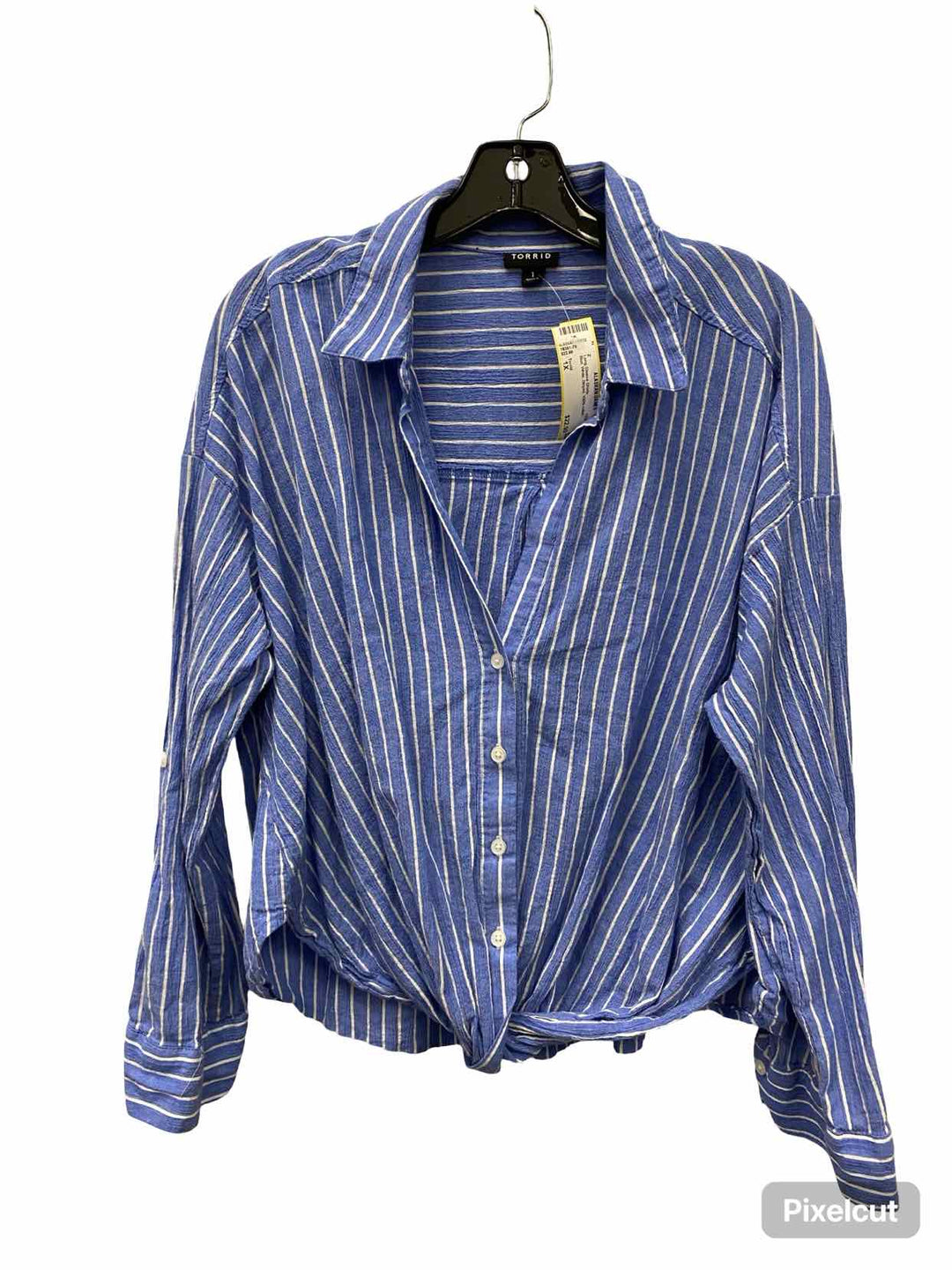 Torrid Size 1X Blue White Striped 100% cotton Long Sleeve Shirts