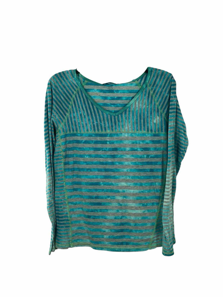 PrAna Size M Turquoise Gray Striped Long Sleeve Shirts