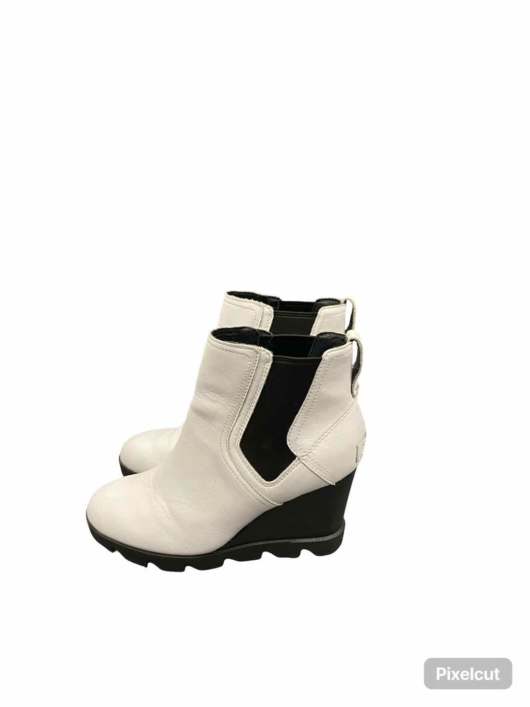 Sorel Shoe Size 7.5 White Black Leather Joan Uptown Chelsea Boot Boots(Ankle)