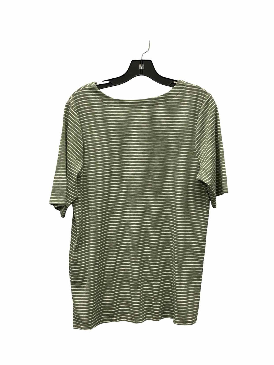 J Jill Size L Green White Striped Short Sleeve Shirts