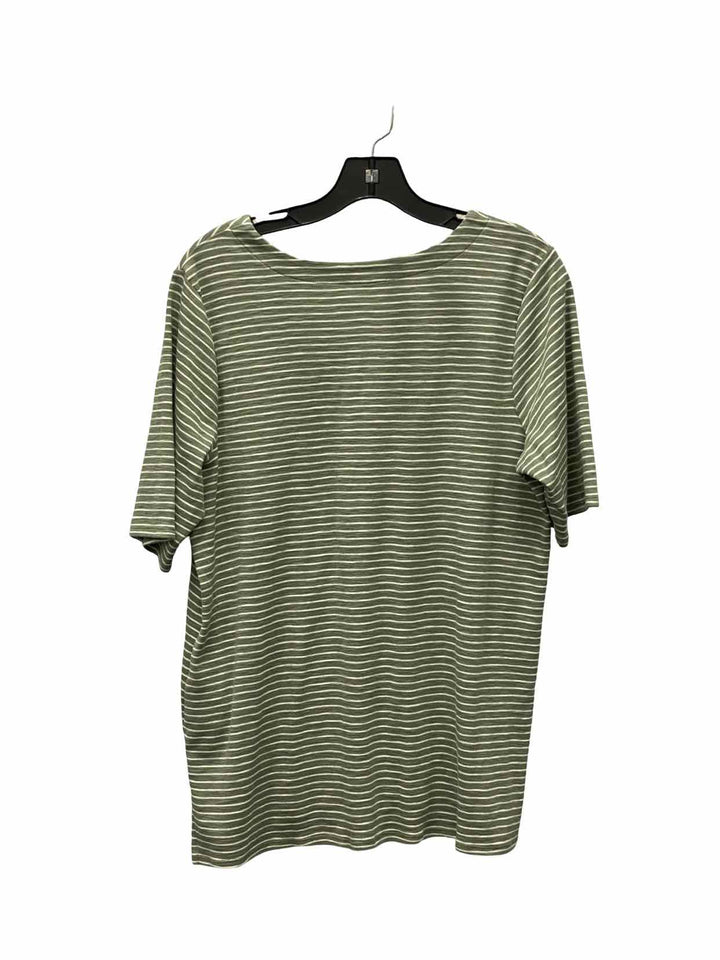 J Jill Size L Green White Striped Short Sleeve Shirts