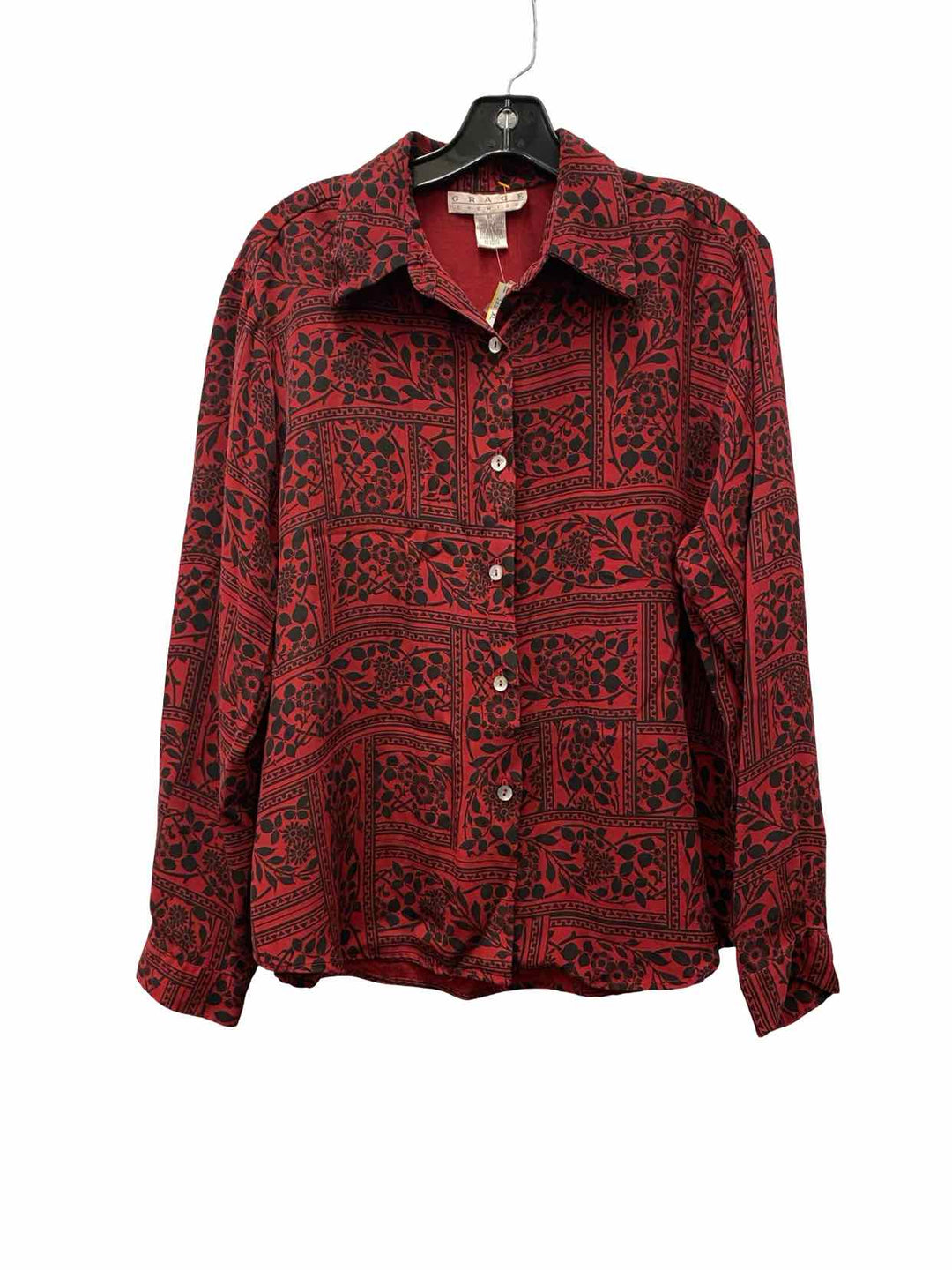 Grace Size XL Red Black Print Silk Long Sleeve Shirts