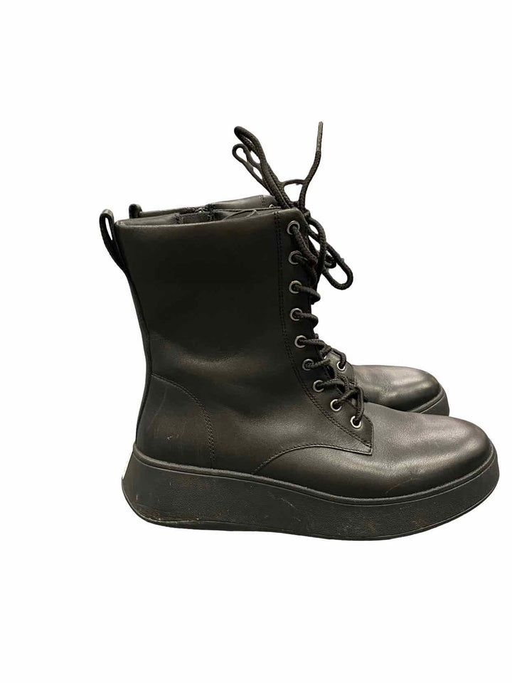 Fitflop Shoe Size 8 Black Leather Lace-Up Flatform Boots(Ankle)