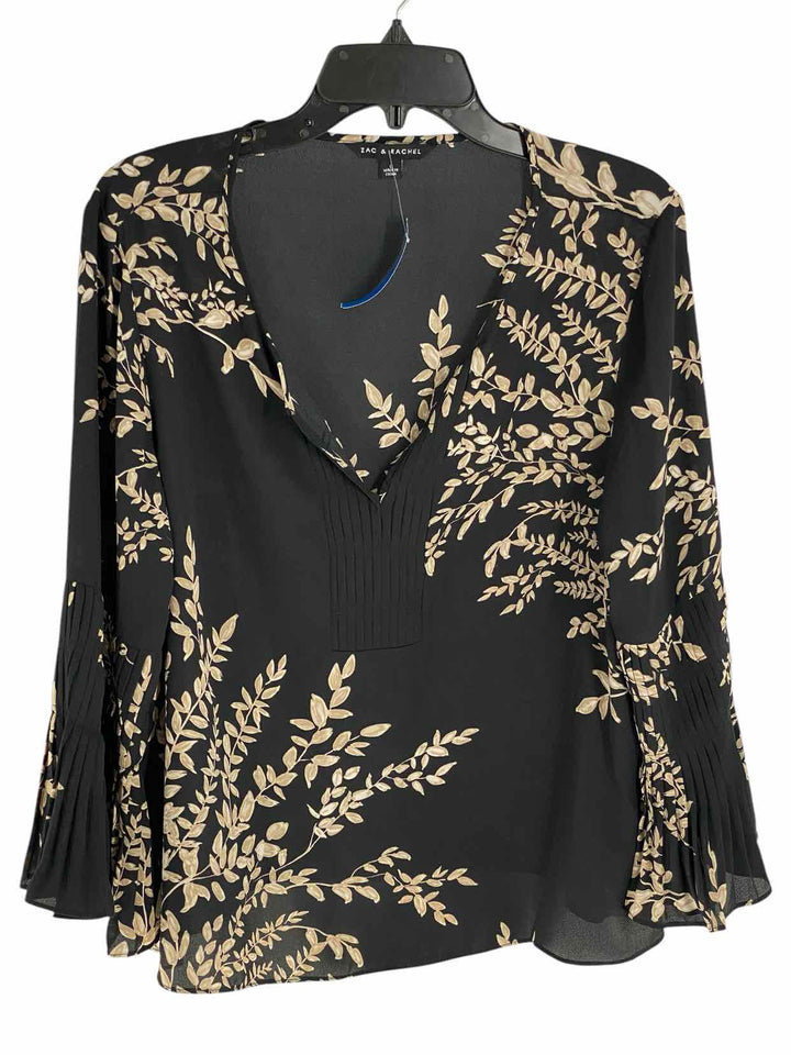 Zac & Rachel Size L Black Beige Leaves Long Sleeve Shirts