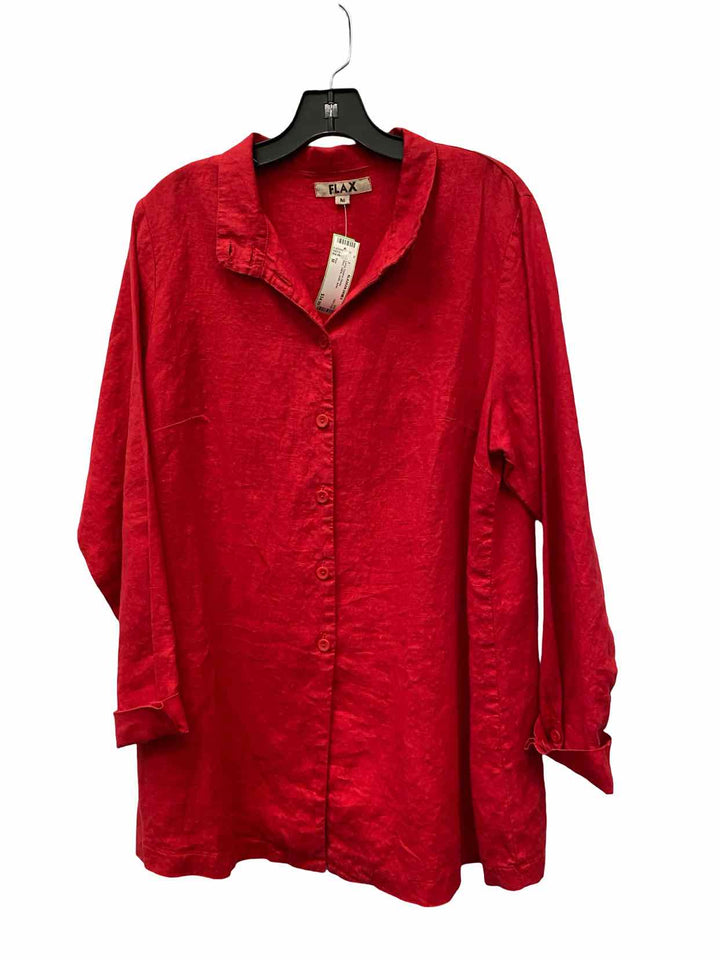 Flax Size M Red 100% Linen Long Sleeve Shirts