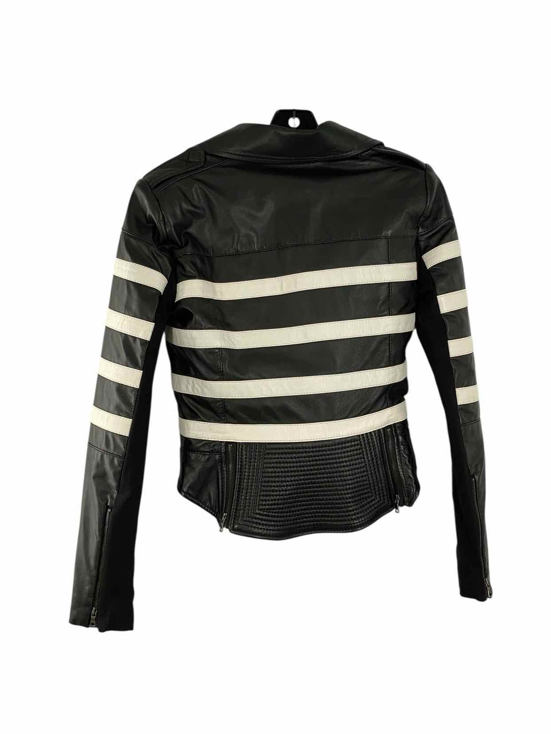 BCBG Maxazaria Size XS Black White Stripe Leather Jacket (Outdoor)