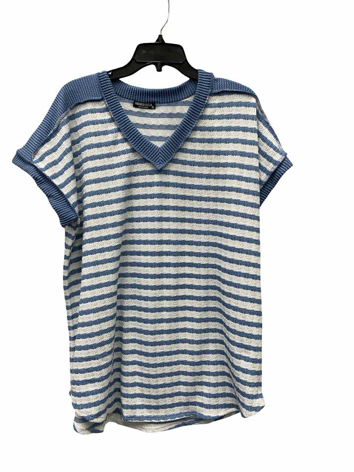 Heimish USA Size 1X Blue White Striped Short Sleeve Shirts