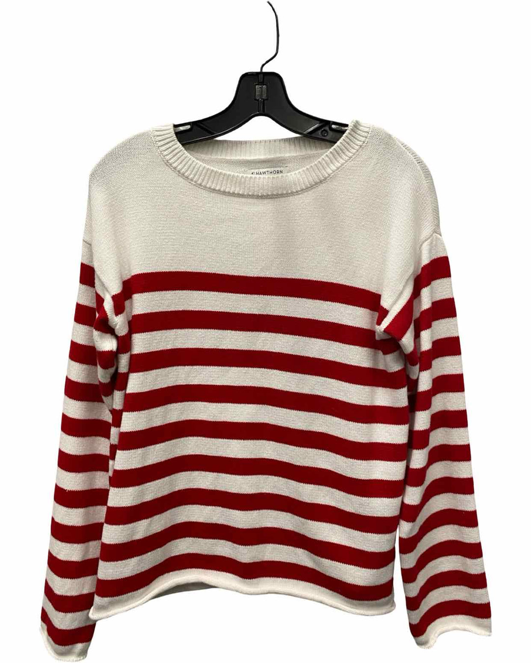 Hawthorne Size S White Red Striped 100% cotton Sweater