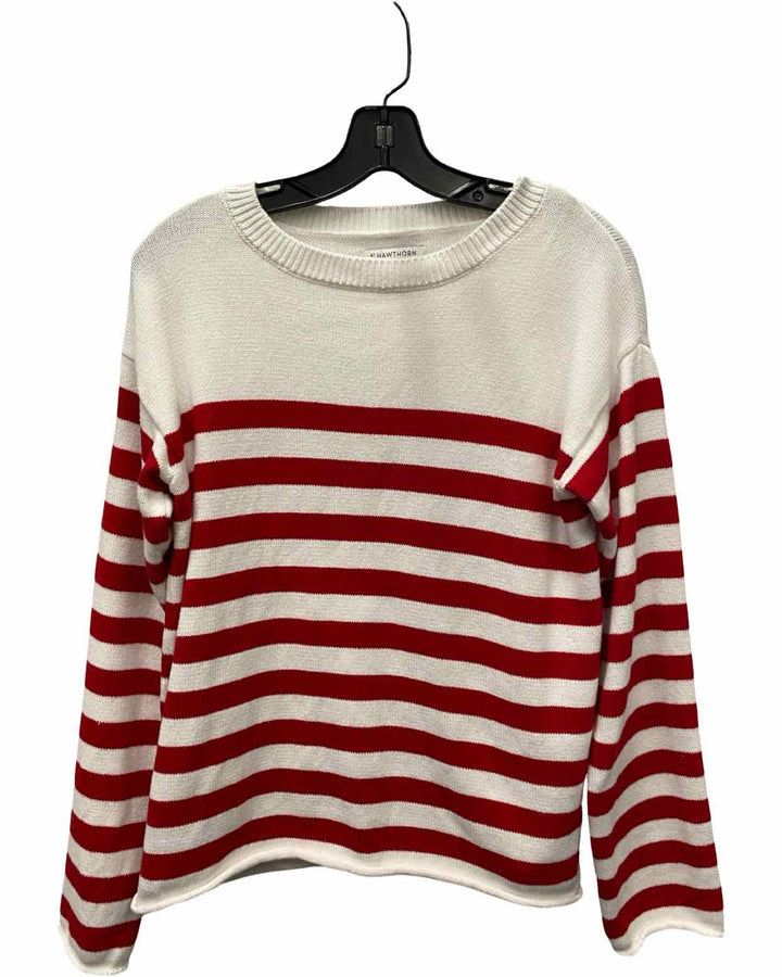 Hawthorne Size S White Red Striped 100% cotton Sweater