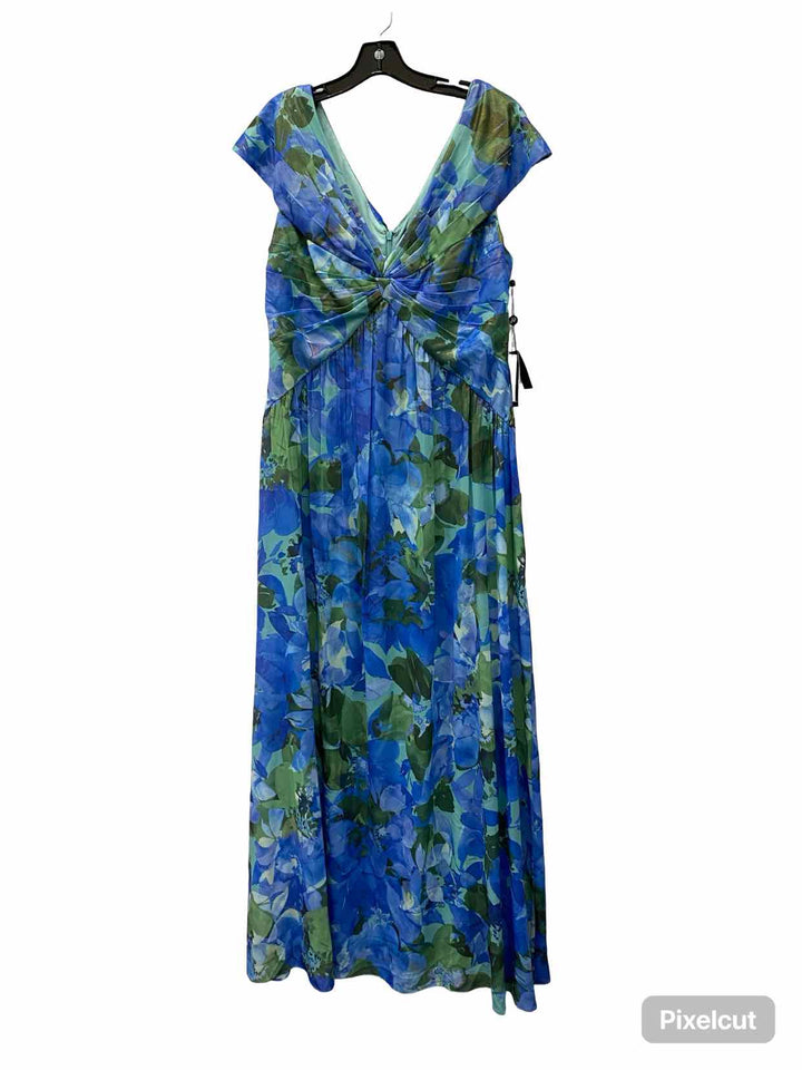 Adriana Papell Size 14 Blue Green Floral Dress