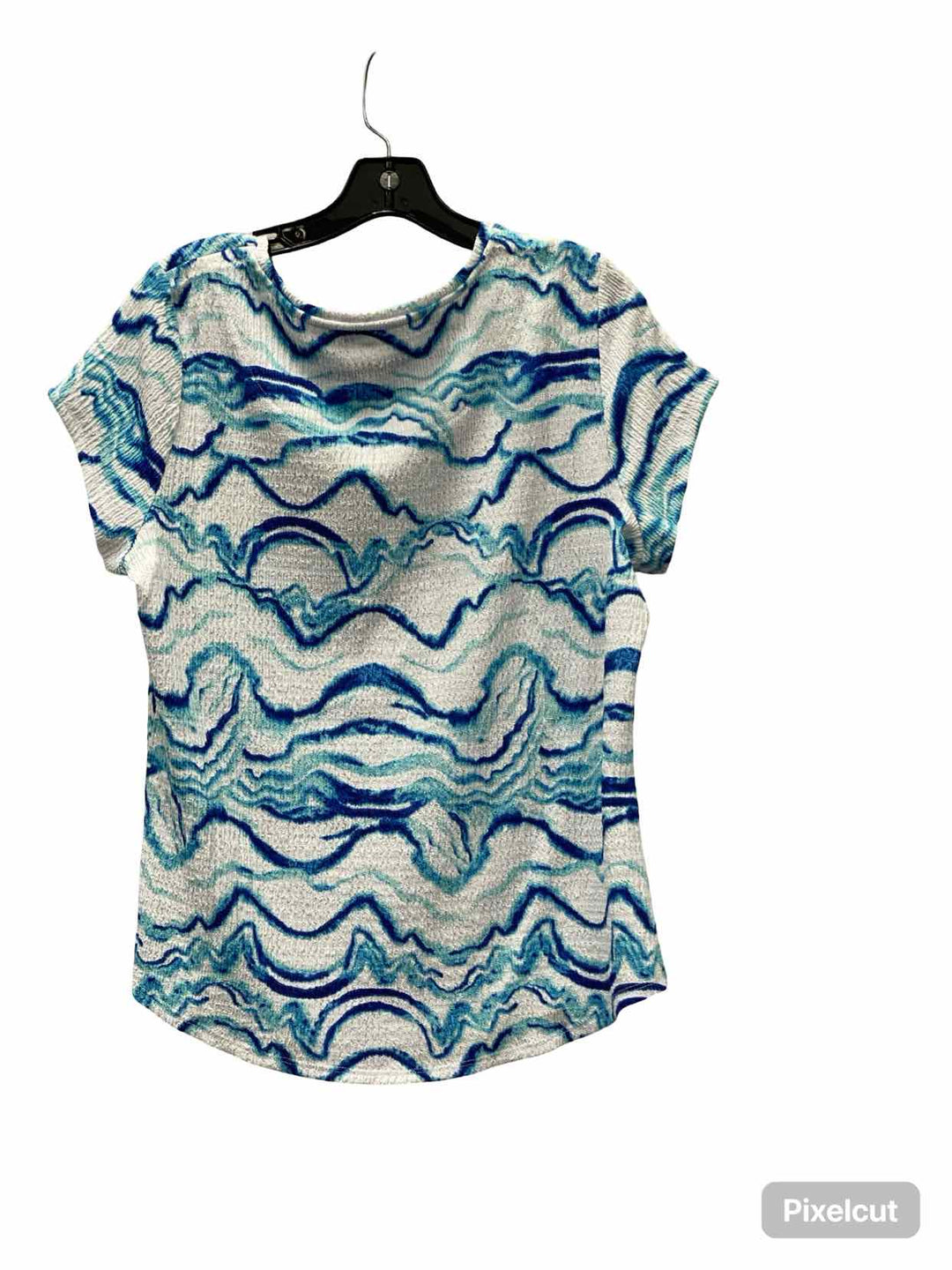 Chico's Size L White Blue Print Short Sleeve Shirts