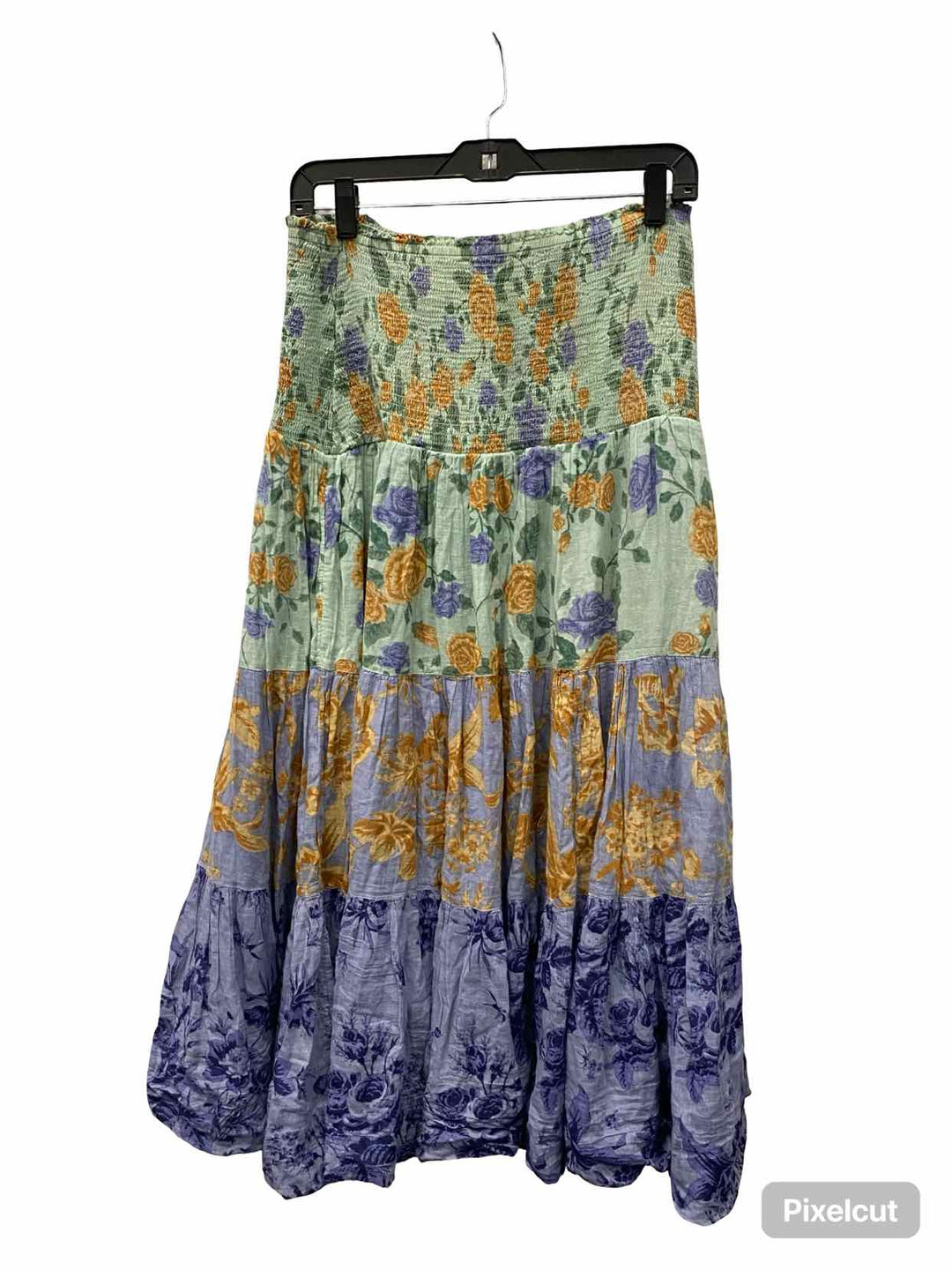 Free People Size L Black Floral 100% cotton Skirt