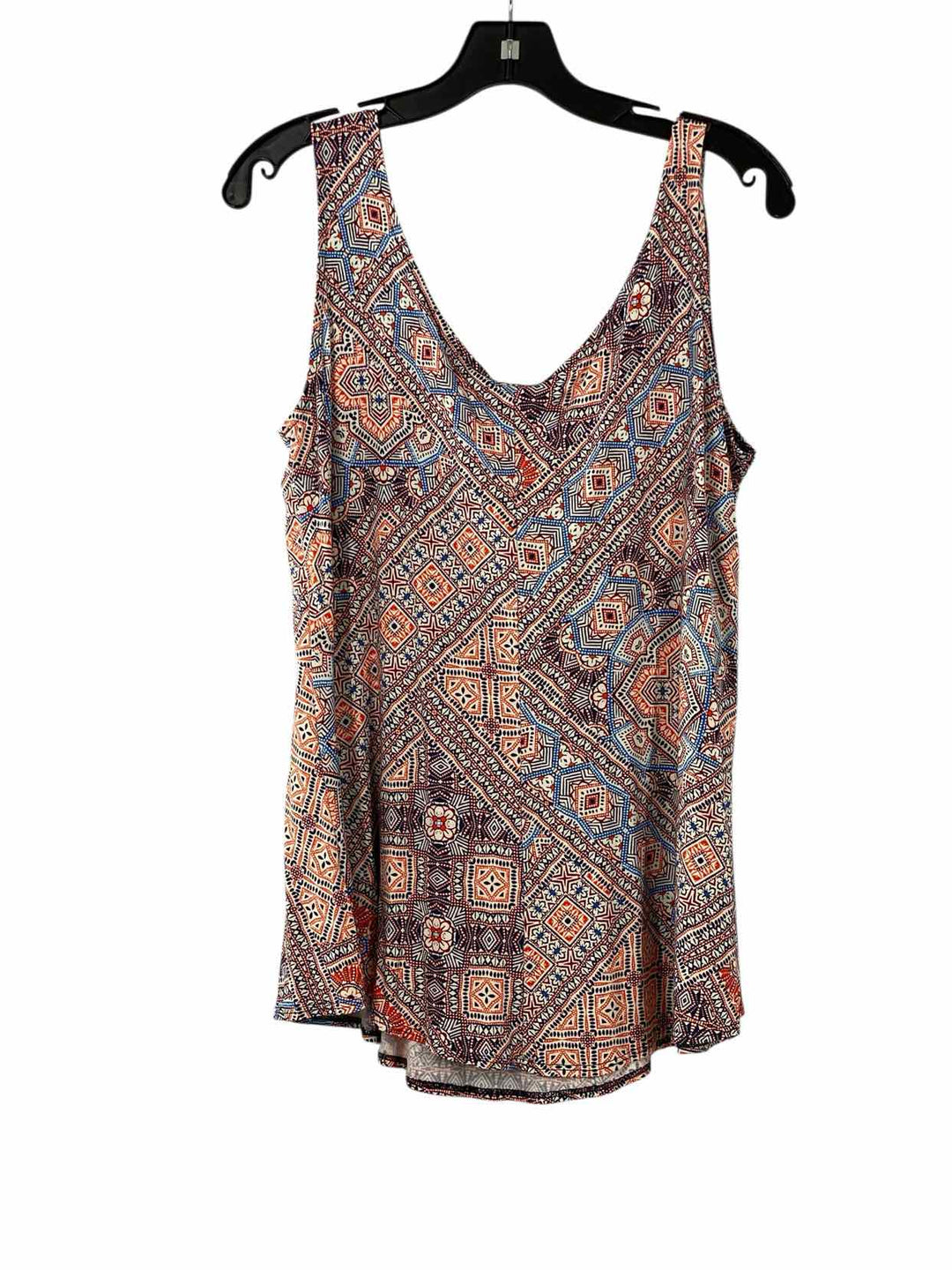Salaam Size L Orange Blue Print Tank Top