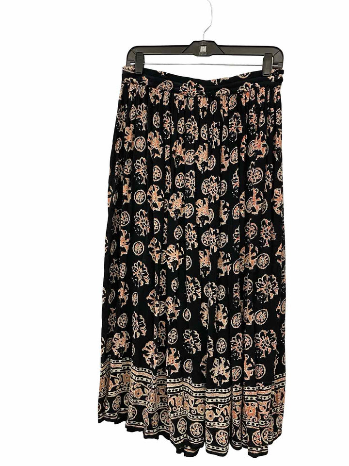 Liz Baker Essentials Size LP Black Pink Print 100% Rayon Skirt