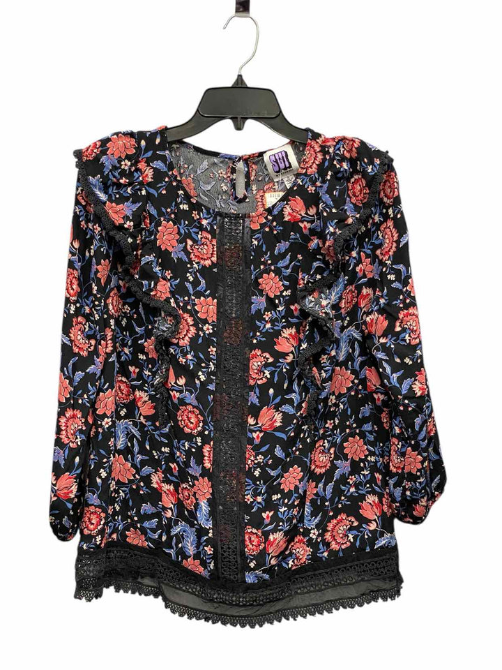 Sui By Anna Sui Size XL Black pink & blue Floral Long Sleeve Shirts