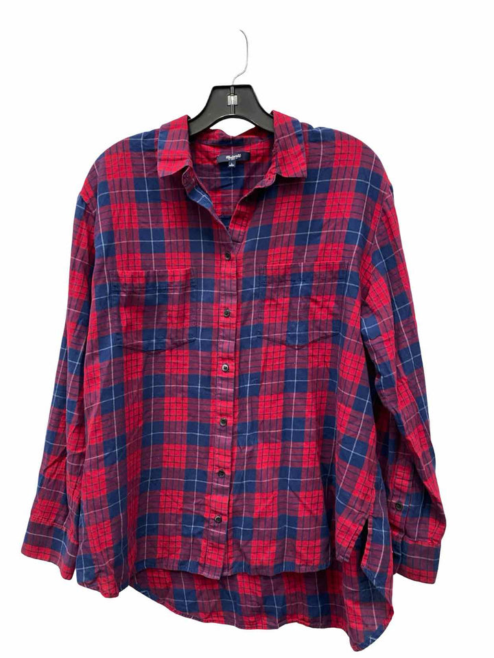 MadeWell Size L Red Blue Plaid Long Sleeve Shirts