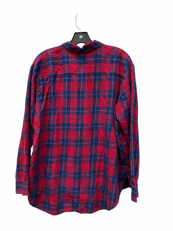 MadeWell Size L Red Blue Plaid Long Sleeve Shirts