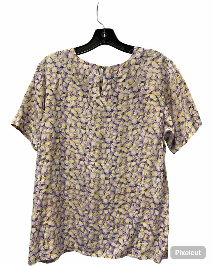 Edward Size L Purple Yellow 100% silk Short Sleeve Shirts