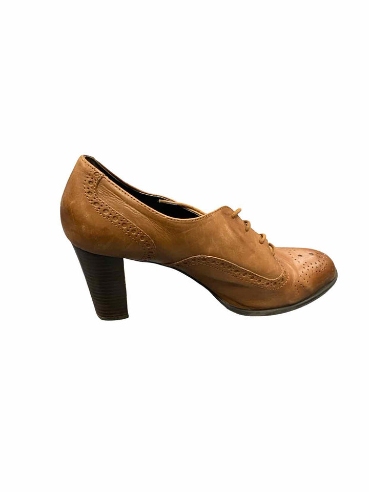 Franco Sarto Shoe Size 9.5 Brown Leather Oxford Brogue Lace-Up Heels