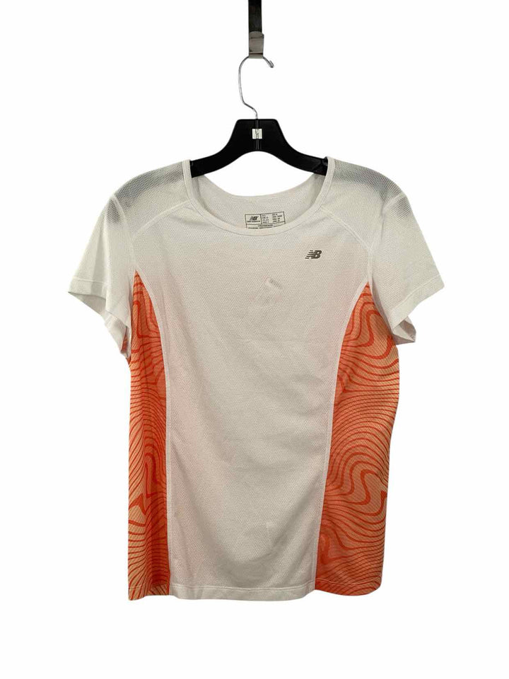 New Balance Size L White Orange Athletic Short Sleeve