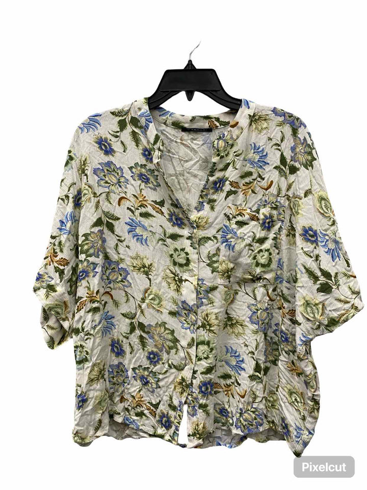 Tahari Size XL White Floral Short Sleeve Shirts