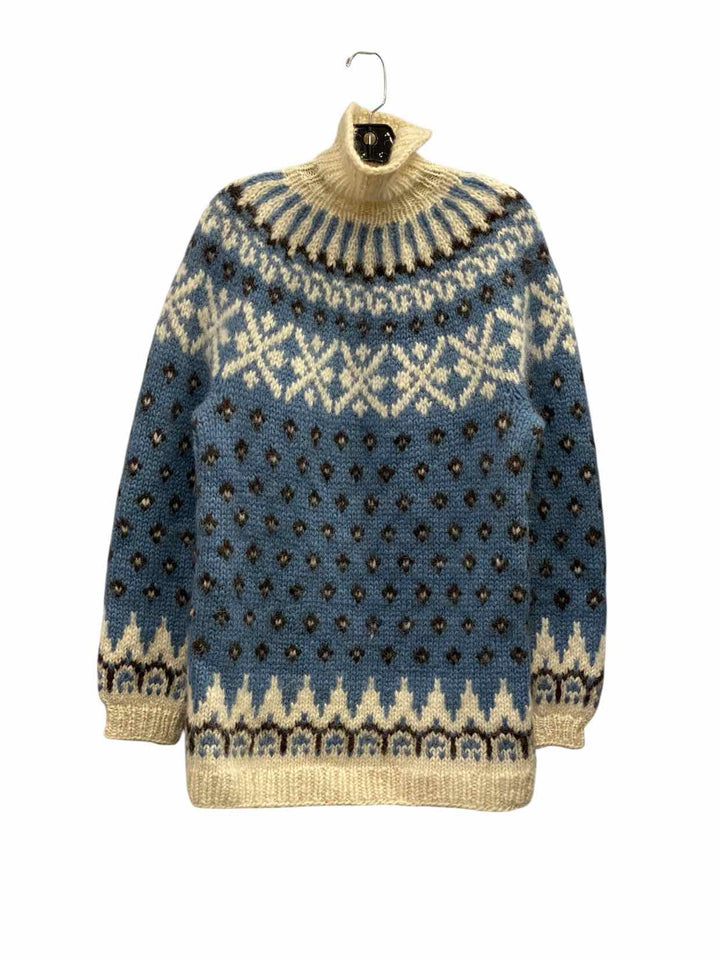 Unknown Brand Size M/L Blue Cream Print Wool Icelandic Sweater