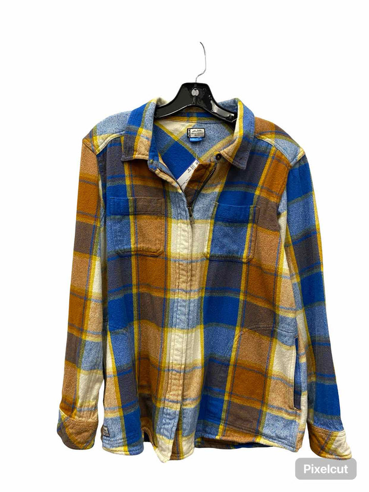 KAVU Size M Yellow Blue Plaid 100% cotton Long Sleeve Shirts