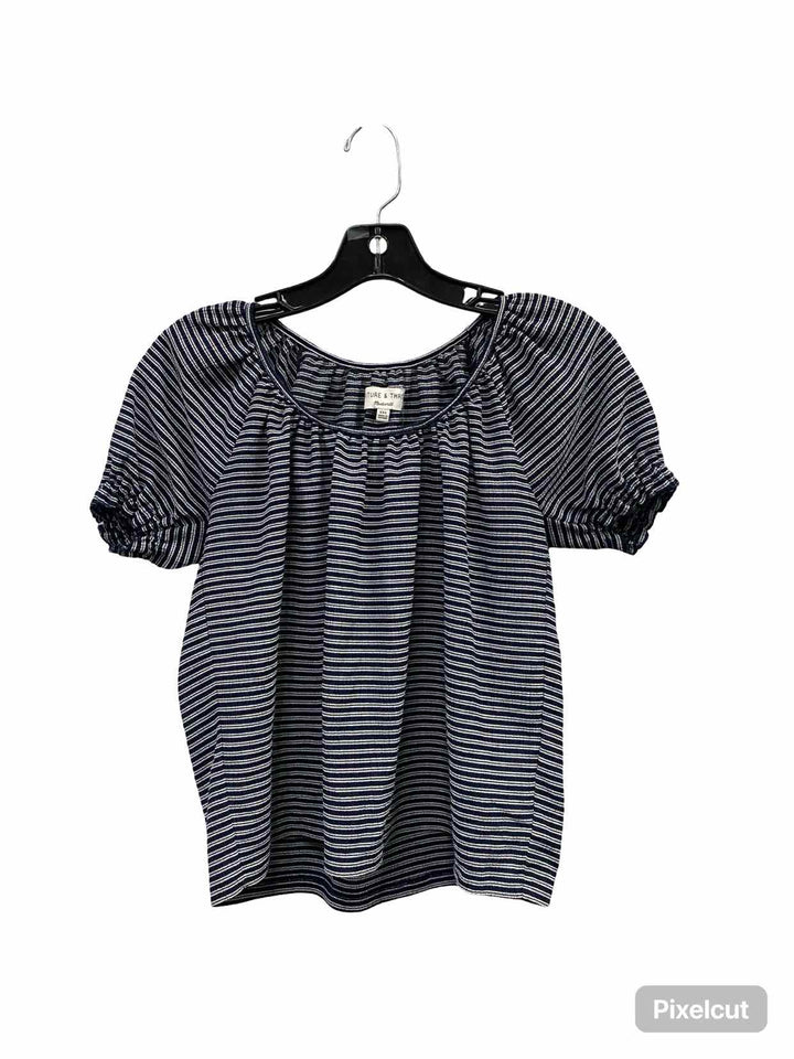 MadeWell Size XXS Blue White Striped Short Sleeve Shirts