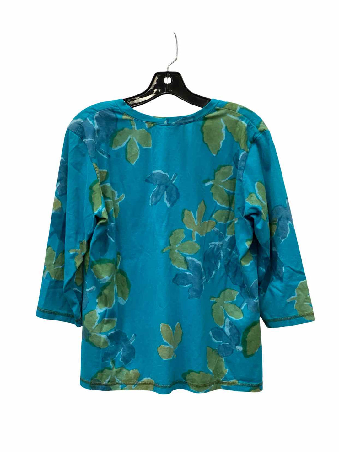 J Jill Size M Blue Green Leafy Short Sleeve Shirts