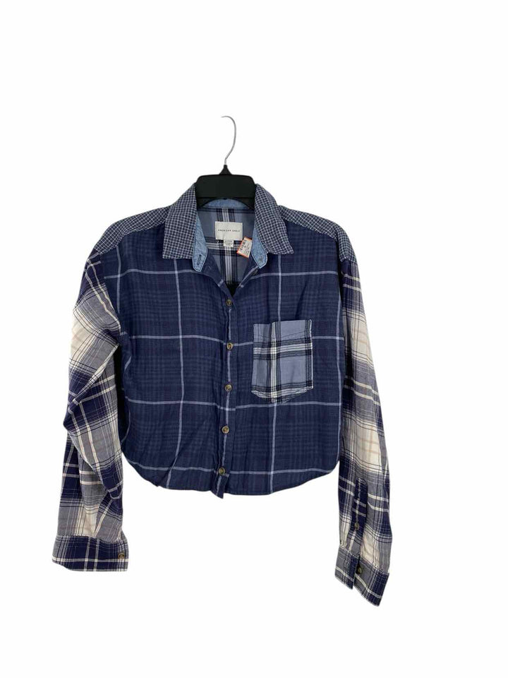 American Eagle Size XS Blue White Plaid Long Sleeve Shirts